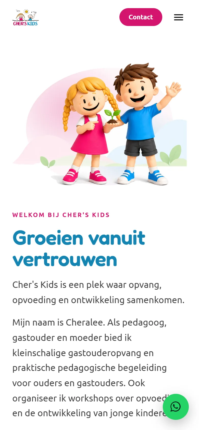 Cher's Kids homepage on mobile